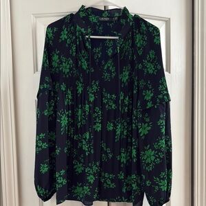 Lauren Ralph Lauren Navy and Green Floral Blouse